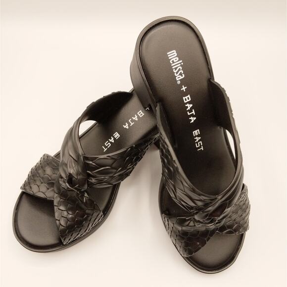 Baja East X Melissa Python Heel Open Toe Crisscross Textured 7 New - Picture 1 of 11